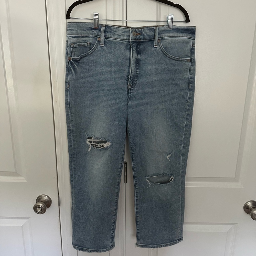Express Straight AnkleDistressed Blue Jeans - High Rise